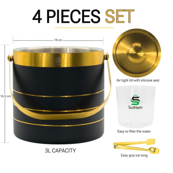 3L Double-Walled Stainless Steel Ice Bucket Set - Image 6
